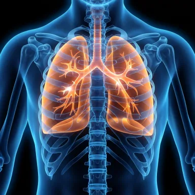 Anatomical illustration of the chest & breathing, with the painful joint highlighted